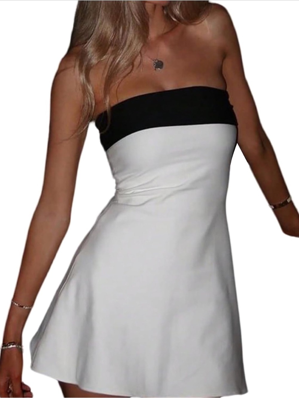 Strapless Black and White Mini Dress - Classic Two-Tone